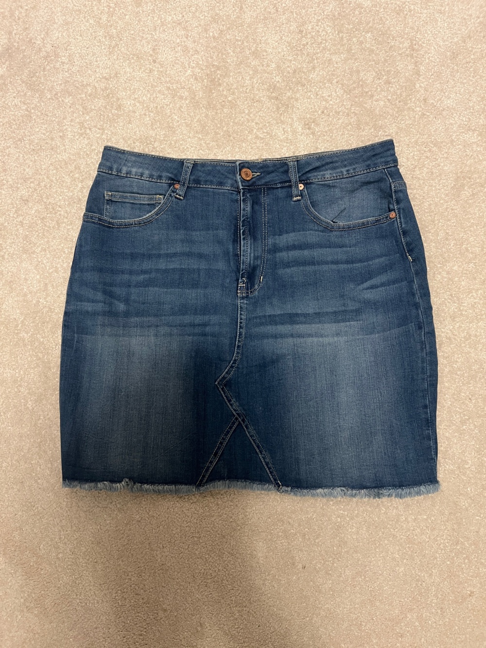 Classic Blue Denim Mini Skirt with Frayed Hem